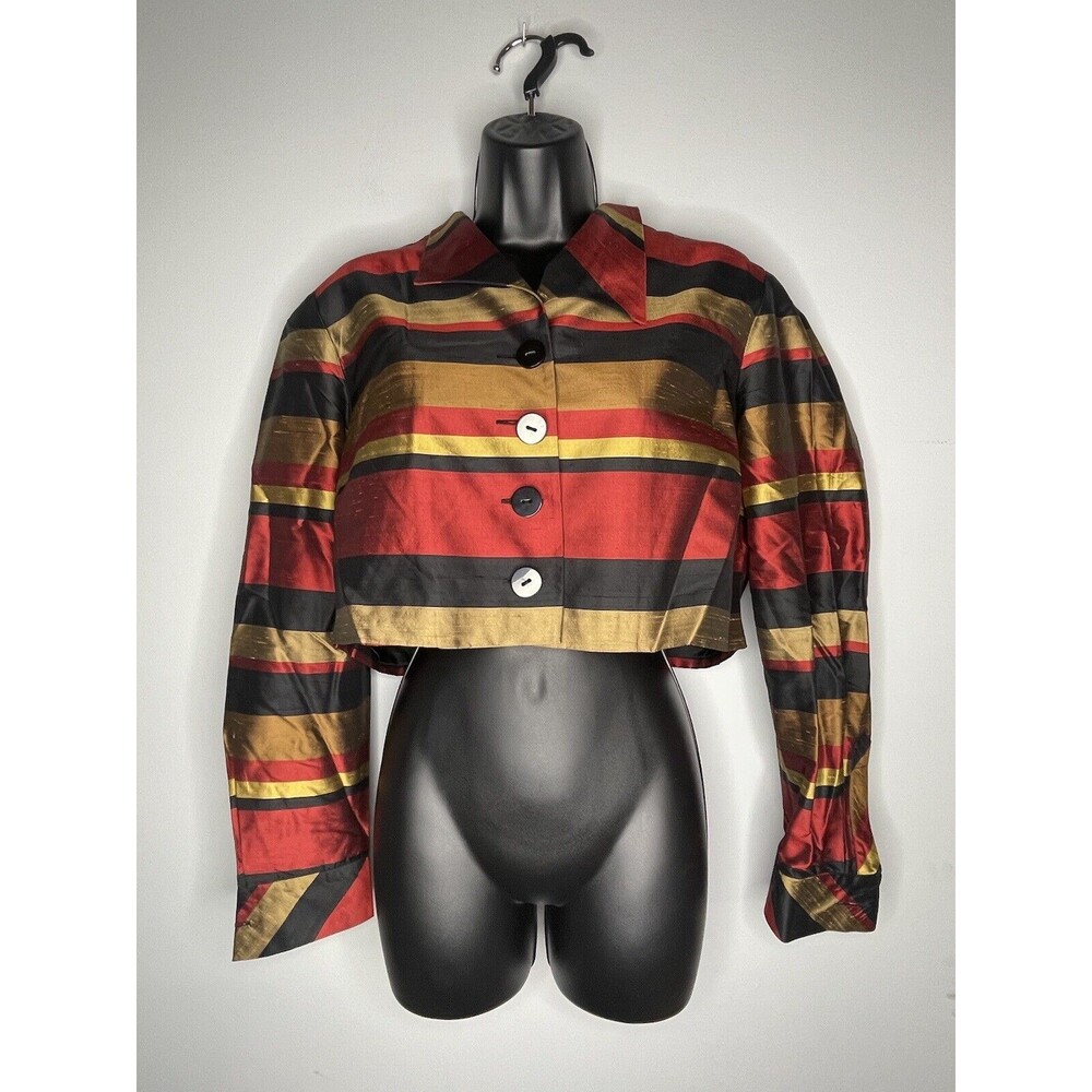 Vintage Dana Buchman Blazer Women's Multicolor Striped Cropped Button Front 12